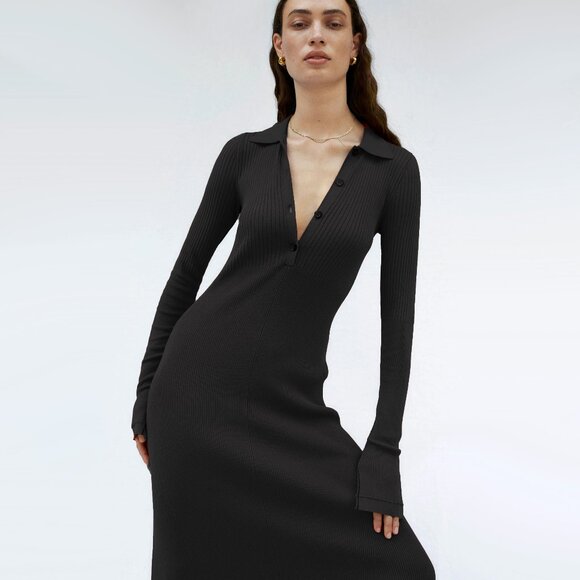 Maria McManus Ribbed Knit Maxi Dress w Collar in Black, size Small - Picture 6 of 7